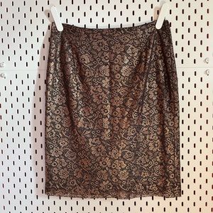 Worth New York metallic Gold/Brown lace overlay pencil skirt, size 4